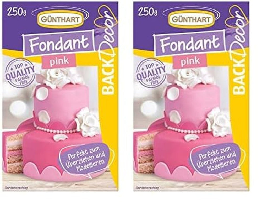 Günthart BackDecor fondant rose | qualité supérieure | prêt à l'emploi | sans huile de palme | résistant aux déchirures | pour enrober gâteaux et pâtisseries | adapté à la modélisation | pack de 2 (1 x 250 g) Naty Shop Pâte à Sucre Rose 250 G (pack de 2)