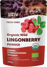 Poudre de myrtille biologique LOOV composée à 100% de myrtilles sauvages entières et lyophilisées récoltées dans les forêts du nord de l'Europe 113g, sans sucre ajouté Naty Shop Produits déshydratés 113G Poudre de canneberge