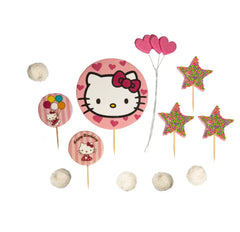 Hello Kitty – Lot de 12 Décorations Comestibles en Pâte à Sucre pour Gâteaux Festifs