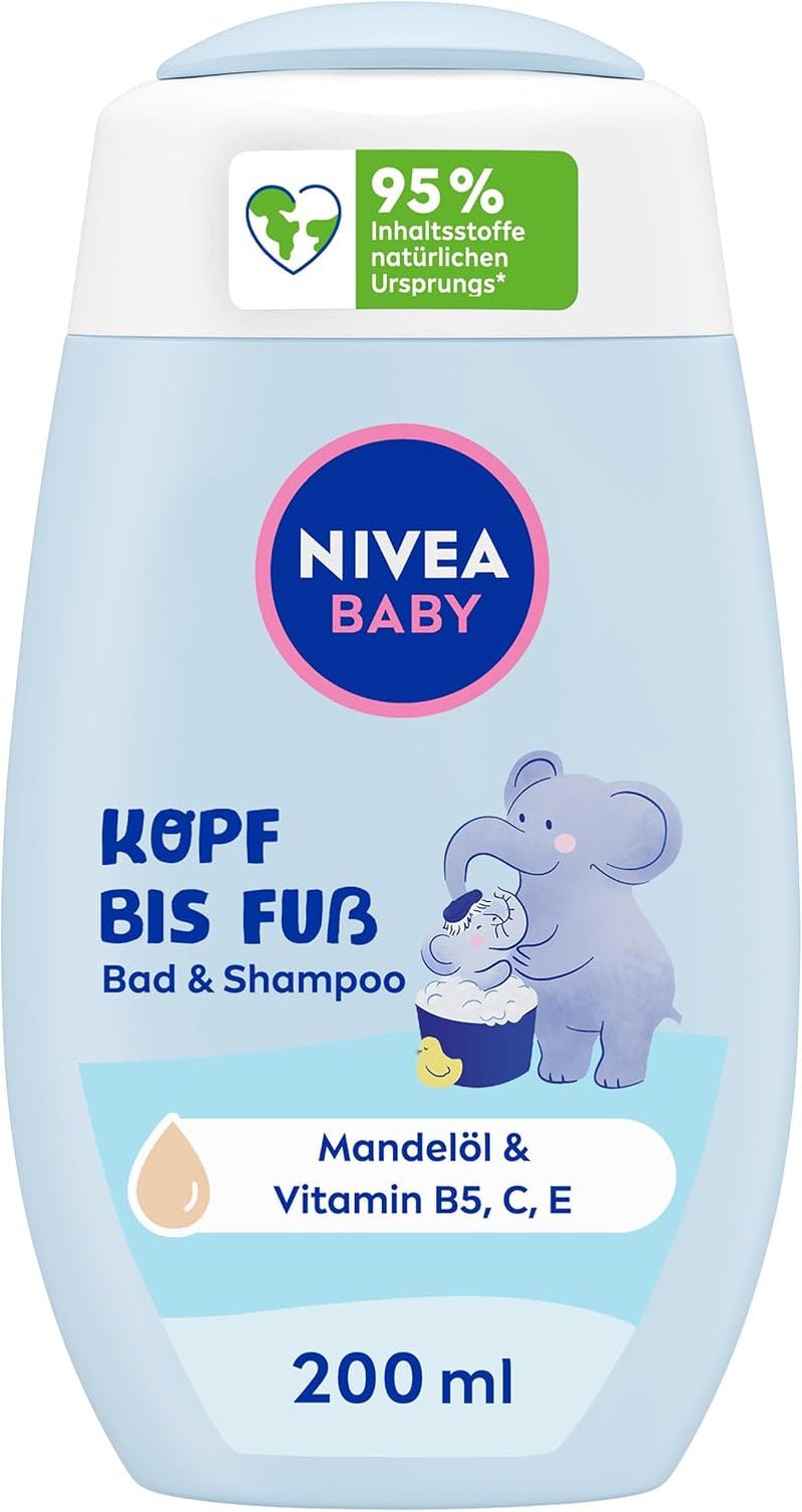 NIVEA BABY bain & shampoing tête aux pieds, shampoing doux vegan pour la peau et les cheveux des enfants à l'huile d'amande, gel douche relaxant à la formule hypoallergénique sans parabènes ni microplastiques (200 ml) Enfants - Bain et Soin Naty Shop Titre par défaut