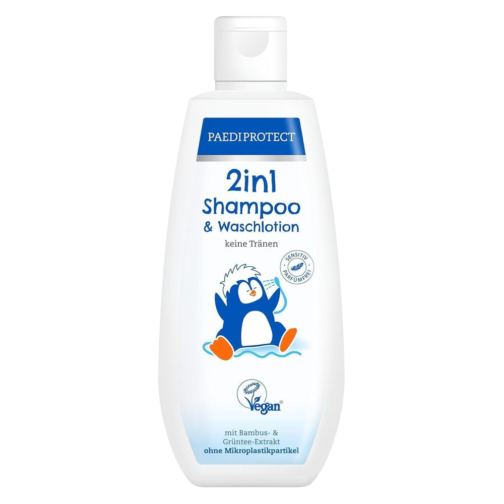 PAEDIPROTECT Shampoing et lotion lavante 2en1 pour bébés et enfants 200 ml, nettoyage délicat et cheveux sans parfum ni microplastiques, le gel douche hydrate les peaux sèches et sensibles, également pour adultes Enfants - Bain et Soin Naty Shop Blanc 200 Ml (1 pack)