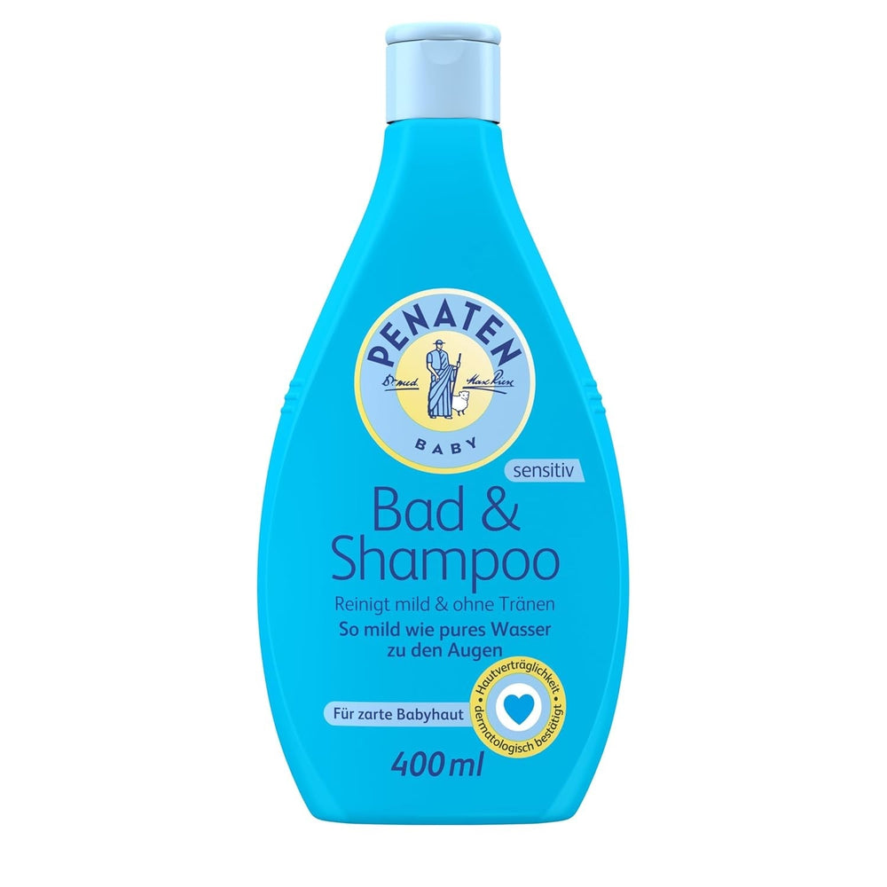 Bain et shampoing PENATEN (400 ml), bain et shampoing doux pour bébés formulés sans parabènes ni colorants, gel douche et shampoing capillaire spécialement développés pour les nouveau-nés pour la peau délicate des bébés Enfants - Bain et Soin Naty Shop 400 Ml (1 pack) Gel lavant