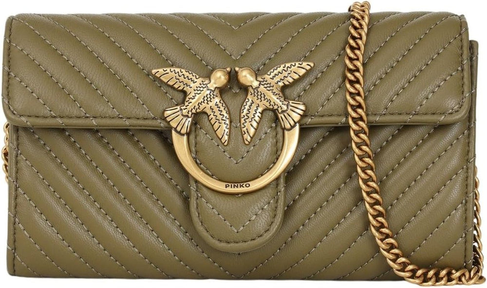 Pinko Ladies Sheep Nappa Love ONE Wallet C SCHAFNAPPA Portefeuille Femme Naty Shop V62Q_Verde Abete-Antique Gold Taille unique