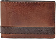Portefeuille à deux volets en cuir Quinn pour hommes Fossil 10 cm L x 1,5 cm l x 7 cm H Portefeuille pour hommes Naty Shop