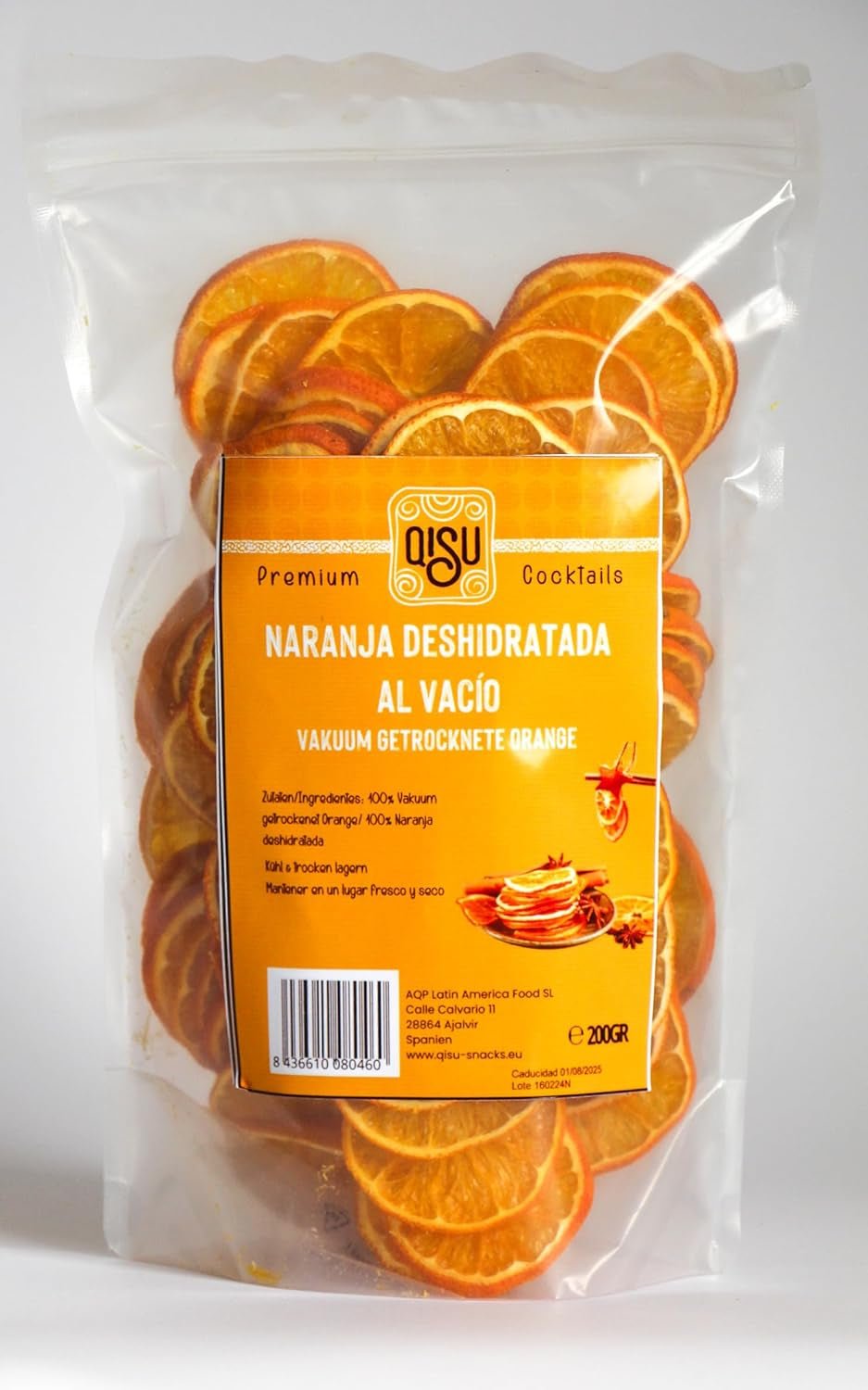QISU | Felii de portocale uscate în vid 200 g (calitate liofilizată) | Pentru produse de patiserie, cocktailuri, ceai, vin fiert, decorațiuni | 100% portocale, fără zahăr adăugat Produse deshidratate Naty Shop