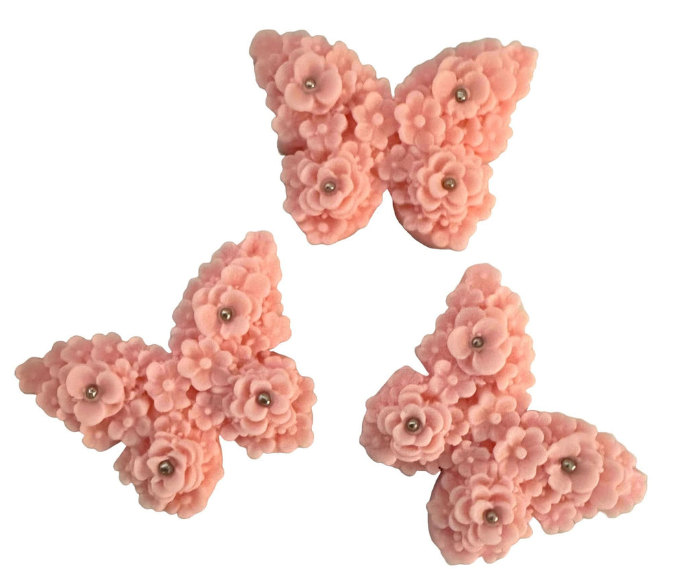 Lot de 3 décorations comestibles en sucre, Décorations en Pâte à Sucre Papillons Roses Nati Shop