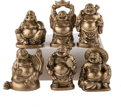 Set de 6 statuete Buddha râzând - Statuete Buddha mici - Sănătate, bogăție, înțelepciune, noroc - Feng Shui farmec norocos decorațiuni pentru casă - idee cadou Decorațiuni Zen Asia Statuete si sculpturi Naty Shop Cifre aurii
