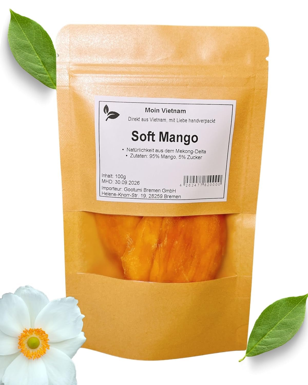 SOFT MANGO - Felii moi de mango uscat din Vietnam - Aromă fructată și exotică - Vitaminele Power A, C, E - Vegan - Punguță stand-up 100g Mango uscat Produse deshidratate Naty Shop 100G Mango