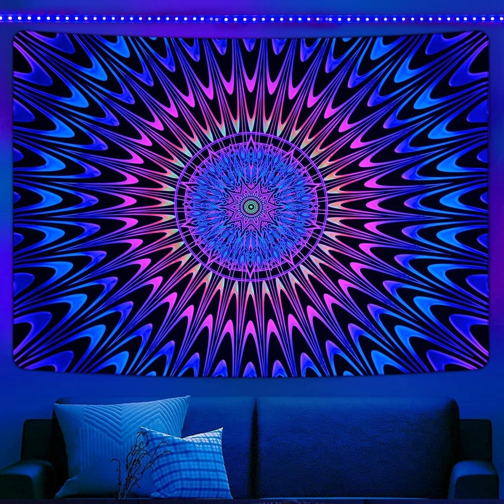 Tapisserie alishomtll mandala coloré art lumière noire Accueil - Accessoires et Décorations Naty Shop 210L X 150B Cm