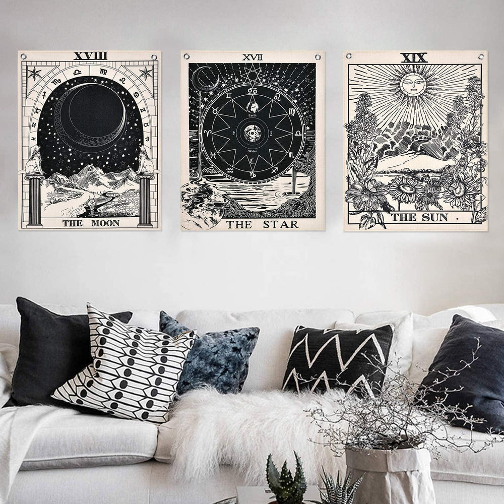 Alishomtll tapisserie jeu de tarot soleil lune étoiles Accueil - Accessoires et Décorations Naty Shop Jeu de tarot (noir et blanc) 40 X 50 Cm