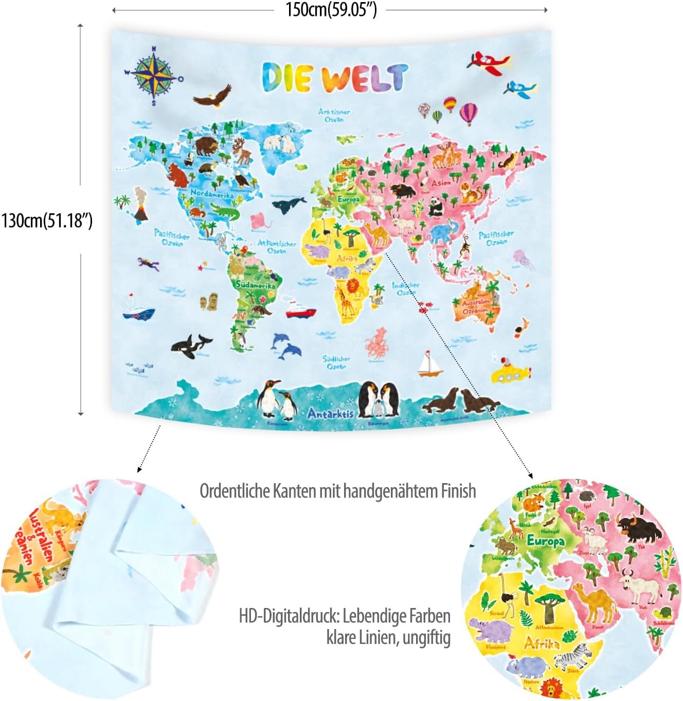 Tapiserie bashom harta lumii animalelor germana copii Casa - Accesorii si Decoratiuni Naty Shop