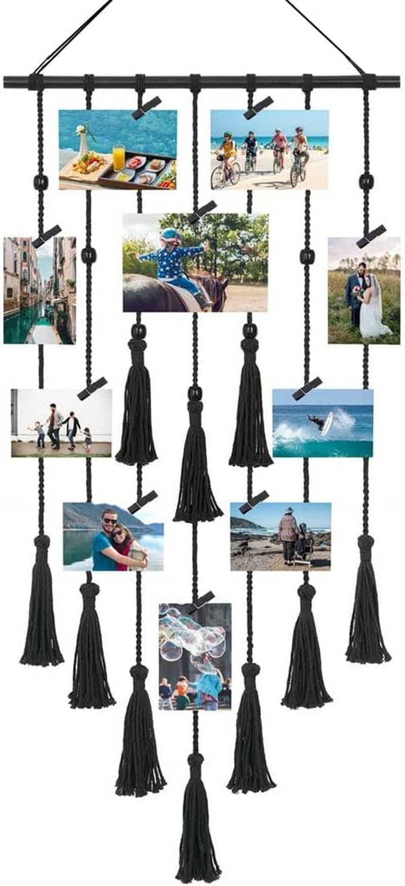 Photo tapisserie corde photo clips bois crochets Accueil - Accessoires et Décorations Naty Shop Noir