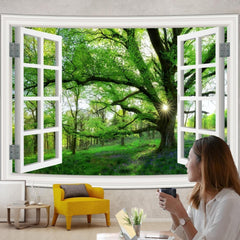 Tapisserie paysage jungle xxl tissu fenêtre forêt Maison - Accessoires et Décorations Naty Shop 350L X 256B Cm