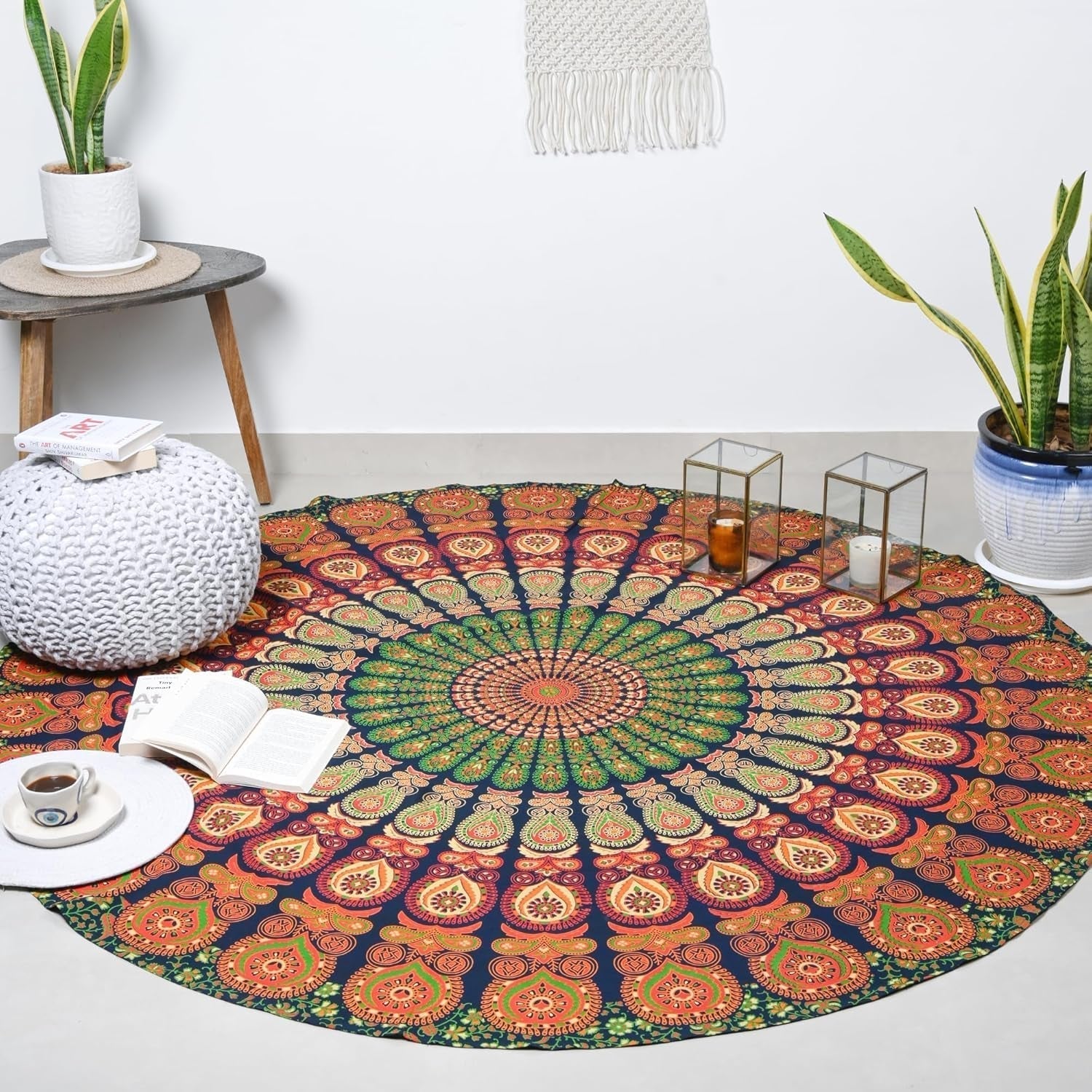 Tapiserie rotunda peacock mandala centimetri roundie hippie fata Casa - Accesorii si Decoratiuni Naty Shop Goldgreen 182.9L X 182.9B Cm