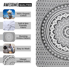 Tapisserie tapisserie mandala gris noir tissu mural Maison - Accessoires et Décorations Naty Shop