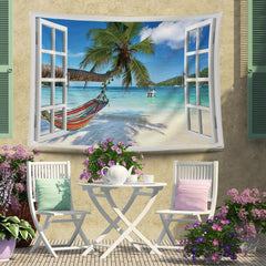 Tapisserie ulticool vue plage mer palmier hamac Accueil - Accessoires et Décoration Naty Shop