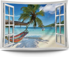 Tapisserie ulticool vue plage mer palmier hamac Accueil - Accessoires et Décorations Naty Shop Default Title