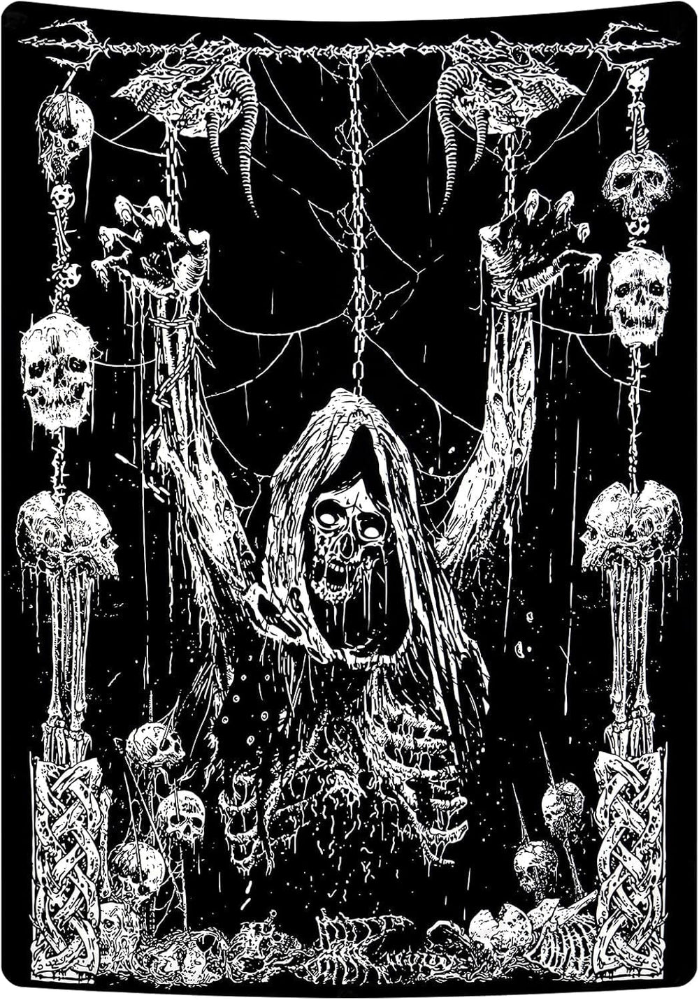 Tapisserie yrendenge crâne humain noir blanc Accueil - Accessoires et Décoration Naty Shop Blanc et noir 150L X 130B Cm