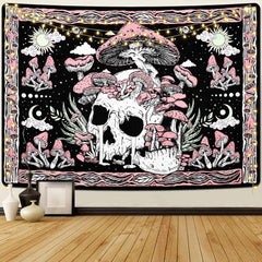Tapisserie yugarlibi crâne rose champignons squelette Accueil - Accessoires et Décorations Naty Shop Rose 150L X 130B Cm