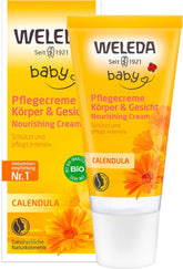 WELEDA Crème de Soin Bébé Calendula Bio Corps & Visage 30 ml - Crème visage / crème pour la peau pour cosmétiques naturels à l'huile de sésame et à la lanoline pour le soin des peaux sèches. Crème de soin hydratante pour bébés et enfants Enfants - Bain et Soin Naty Shop 30 Ml