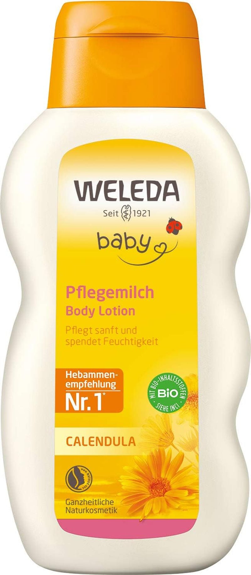 WELEDA Lait de Soin Bébé Calendula Bio - Lait corporel cosmétique naturel à l'huile d'amande et à la cire d'abeille pour le soin et le nettoyage de la peau sèche de bébé. Lotion de soin délicate pour bébés et enfants (1x 200 ml) Enfants - Bains et soins Naty Shop Default title