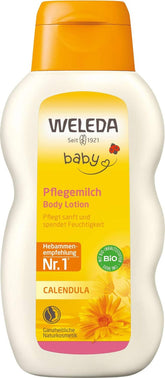 WELEDA Lait de Soin Bébé Calendula Bio - Lait corporel cosmétique naturel à l'huile d'amande et à la cire d'abeille pour le soin et le nettoyage de la peau sèche de bébé. Lotion de soin délicate pour bébés et enfants (1x 200 ml) Enfants - Bains et soins Naty Shop Default title