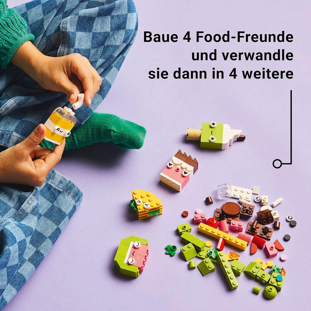 LEGO Classic Creative Snack Bauspaß, Spielzeug mit Essen für fantasievolle Rolenspiele, Bauset for Jungen and Mädchen ab 4 ans, Cupcake, Avocado, EIS am Stiel und Taco 11039