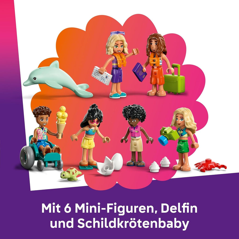 LEGO Friends Familienurlaub im Strandresort - Spielzeug mit 6 Mini-Puppen, Schildkröten- und Delfinfiguren, Eisdiele und Zubehör - Kinder Geschenk für Mädchen ab 8 Jahren - 42673
