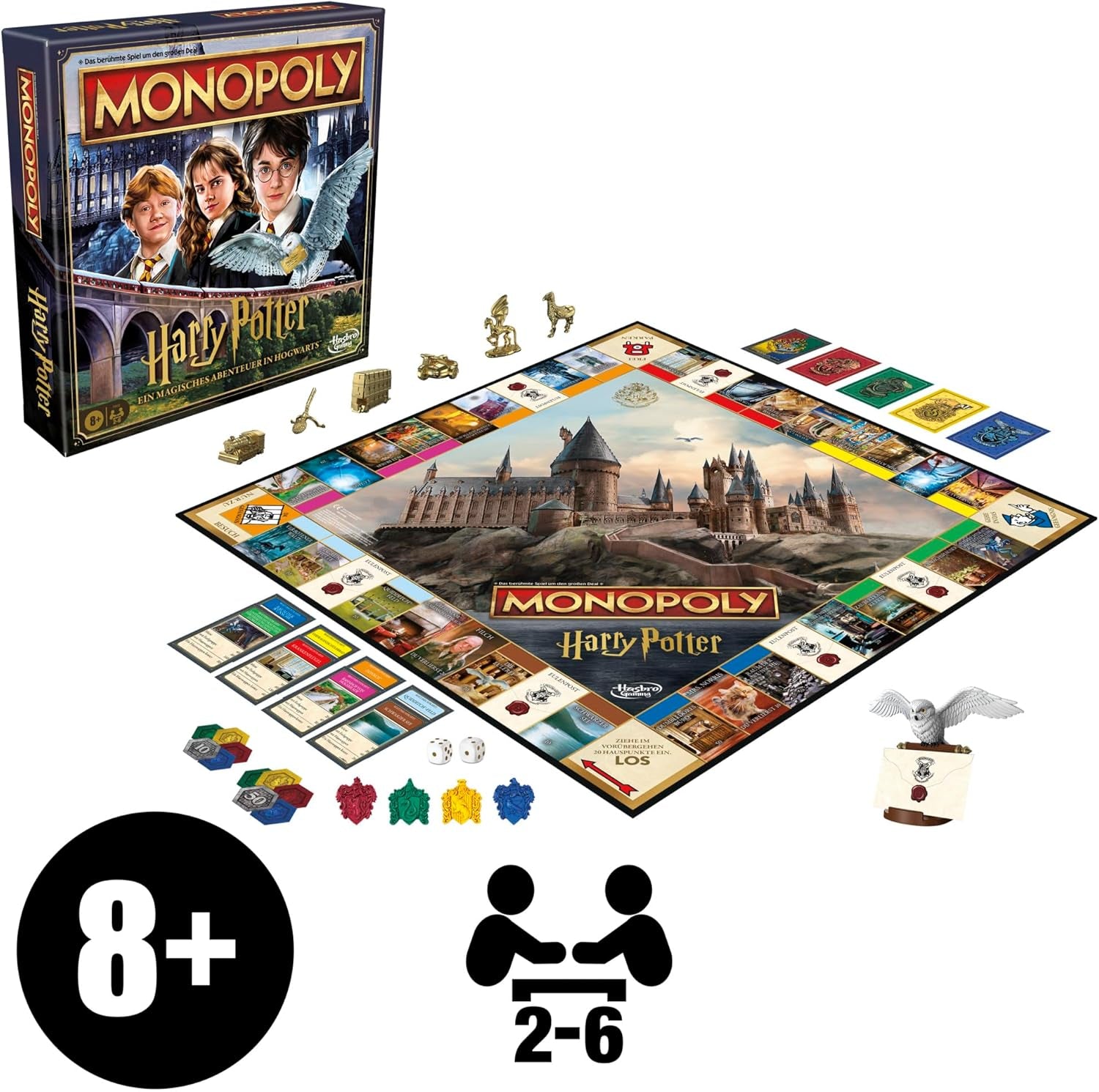Jeu de société Monopoly édition Harry Potter, jeu familial pour 2 à 6 joueurs, à partir de 8 ans - Version allemande
