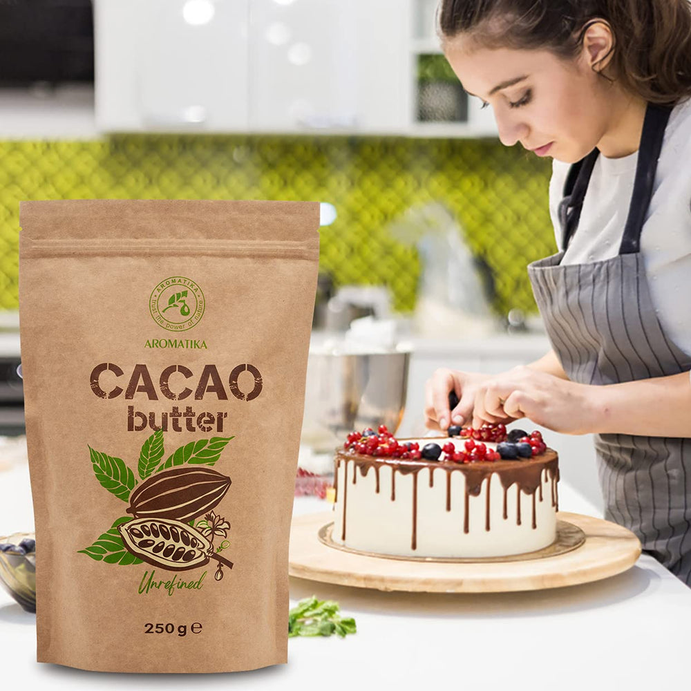 Kakaobutter - 250g - Theobroma Cacao - Raw Cacaobutter - Kakao Butter in Stücken - Kaltgepresst - Unraffiniert - Rein und Naturlich - für Speisen und Hautpflege - Cacao Butter