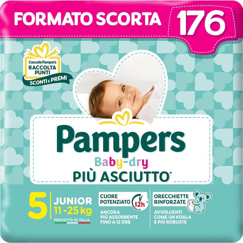 Pampers Baby Dry Junior, 176 couches, taille 5 (11-25 kg) Mère et Enfant Naty Shop Taille 5 (176 pièces)