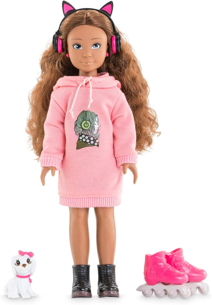 Corolle 9000600030 - Girls Luna Einhorn Set, Ankleidepuppe im Sommeroutfit mit Hund, mit Haarband, Ohrringe et extra Gummistiefel, 28cm Spielpuppe mit Vanilleduft, à partir de 4 ans