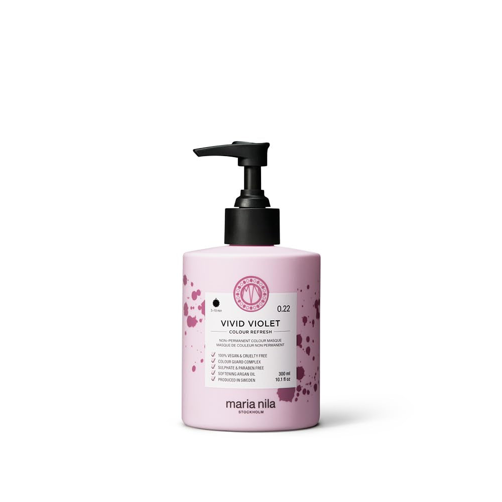 Maria Nila Color Refresh 300 ml - Une bombe colorée nourrissante contenant des pigments colorants temporaires qui rafraîchissent rapidement la couleur des cheveux. 100% végétalien. Sans sulfates et sans parabènes. Teinture pour cheveux Naty Shop Vivid Violet