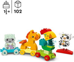 LEGO DUPLO Train animalier, train jouet avec roues, construction et reconstruction créatives de figurines d'animaux, jouet éducatif pour les tout-petits, cadeau d'anniversaire pour les amoureux des animaux, filles et garçons de 1 an et demi 10412 Ensembles de construction Besuche den LEGO-Store