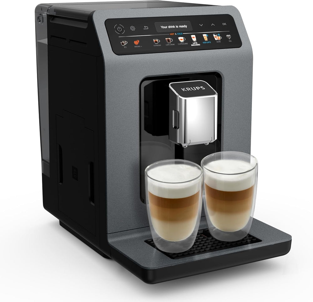 Machine à expresso automatique KRUPS Evidence One avec tuyau à lait, cappuccino à une touche, 12 boissons spéciales, fonction 2 tasses, écran couleur, machine à expresso, certificat TÜV, noir, EA895N10