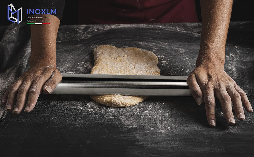 INOXLM Rouleau à pâtisserie en acier inoxydable pour pâte à pain, pizza, gâteau (sac taupe)