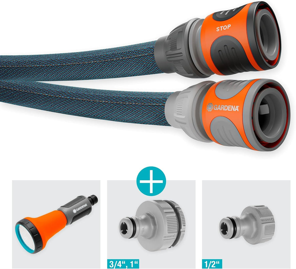 Gardena Liano Xtreme 1/2" 10 m Set : Tuyau d'arrosage textile extrêmement robuste pour robinetterie intérieure avec tuyau intérieur en PVC léger et résistant aux intempéries (18460-20)