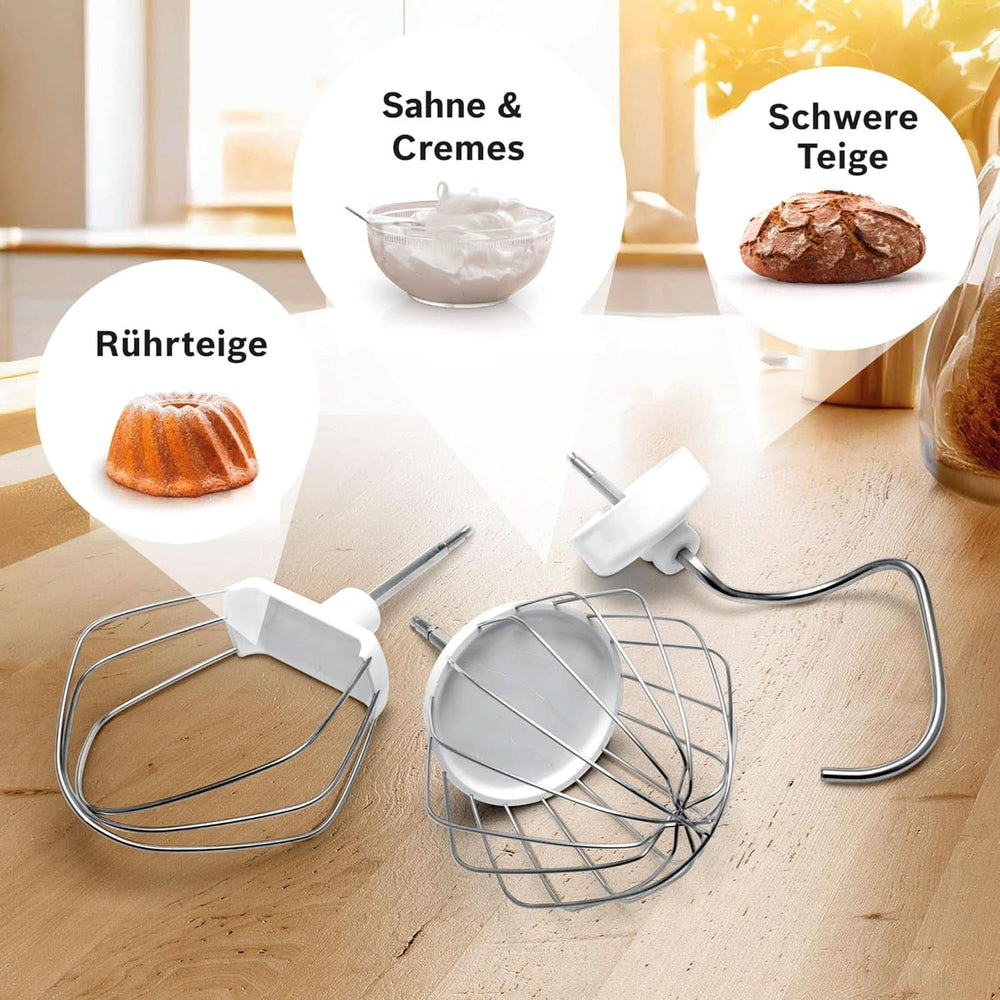 Bosch Küchenmaschine Serie 4 Mum58720, Edelstahl-Schüssel 3,9 L, Mixer 1,25 L, Planetenrührwerk, Knethaken, Schlag, Rührbesen, Durchlaufschnitzler, 3 Scheiben, 1000 W, Dunkelrot/Silber Mother and Child Naty Shop