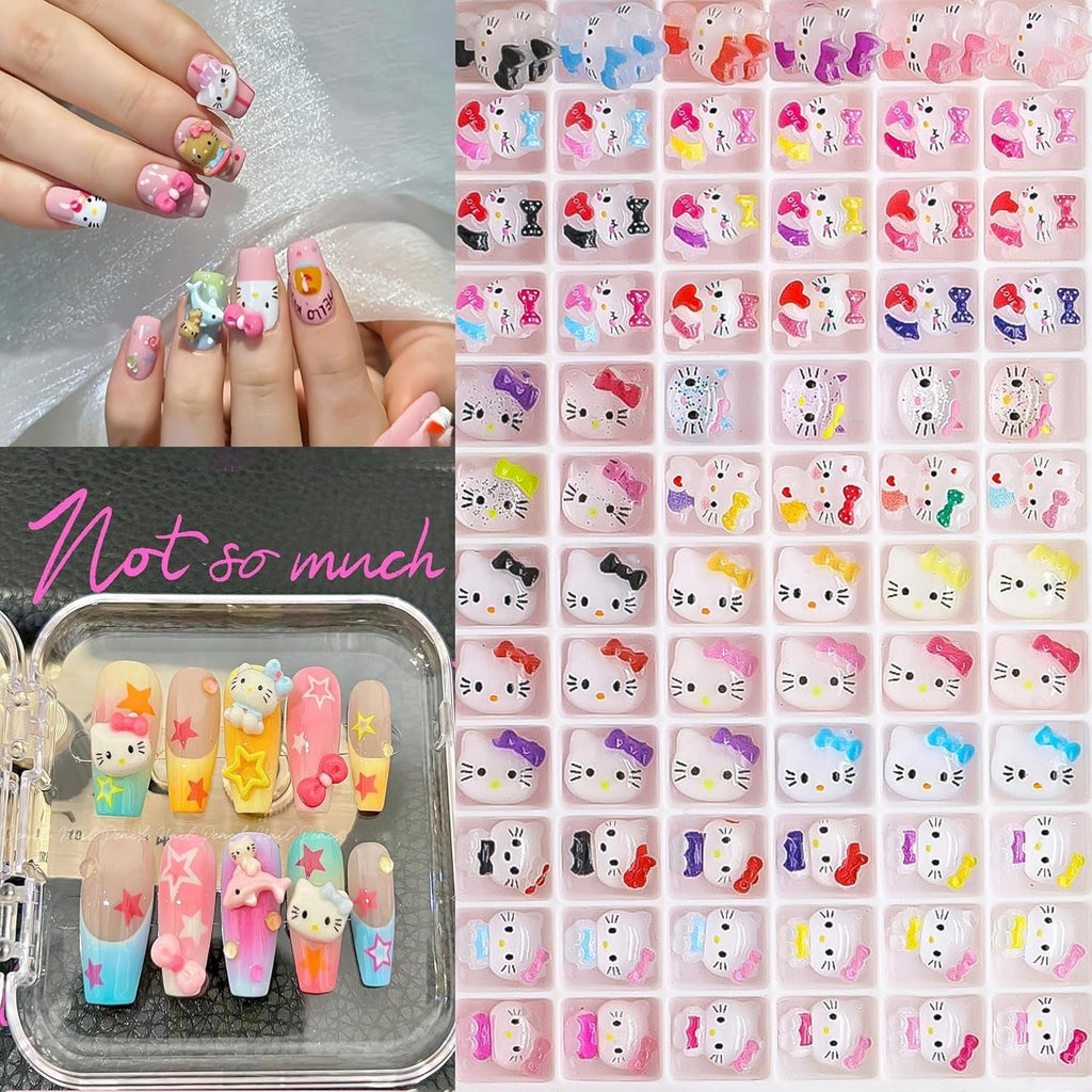 Talisoane 3D pentru unghii cu pisici, sclipici pentru unghii, paiete, talisoane pentru unghii din rășină, pietre prețioase pentru unghii, diamante pentru nail art, inclusiv stick de ceară pentru unghii cu strasuri (pisică colorată)