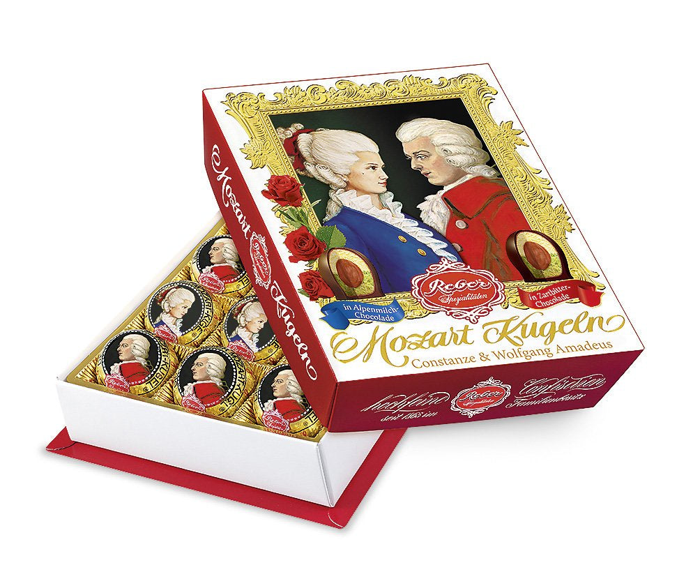 Boules Reber Mozart au chocolat noir, pack de 6 avec pâte d'amande et nougat, vegan - 1 x 120 g