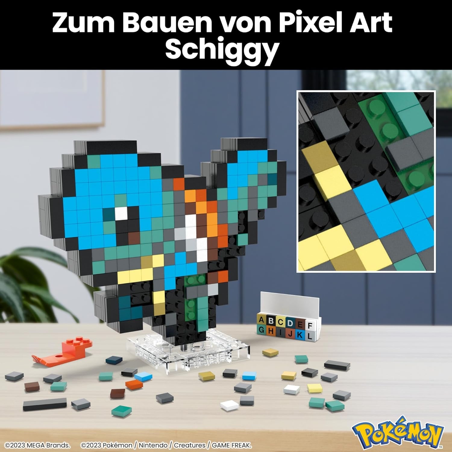 MEGA Pokémon Schiggy - Figurine conçue au look rétro, Pixel Art, 15 cm de large, avec base pour le montage mural, pour les enfants et les adultes, HTH77