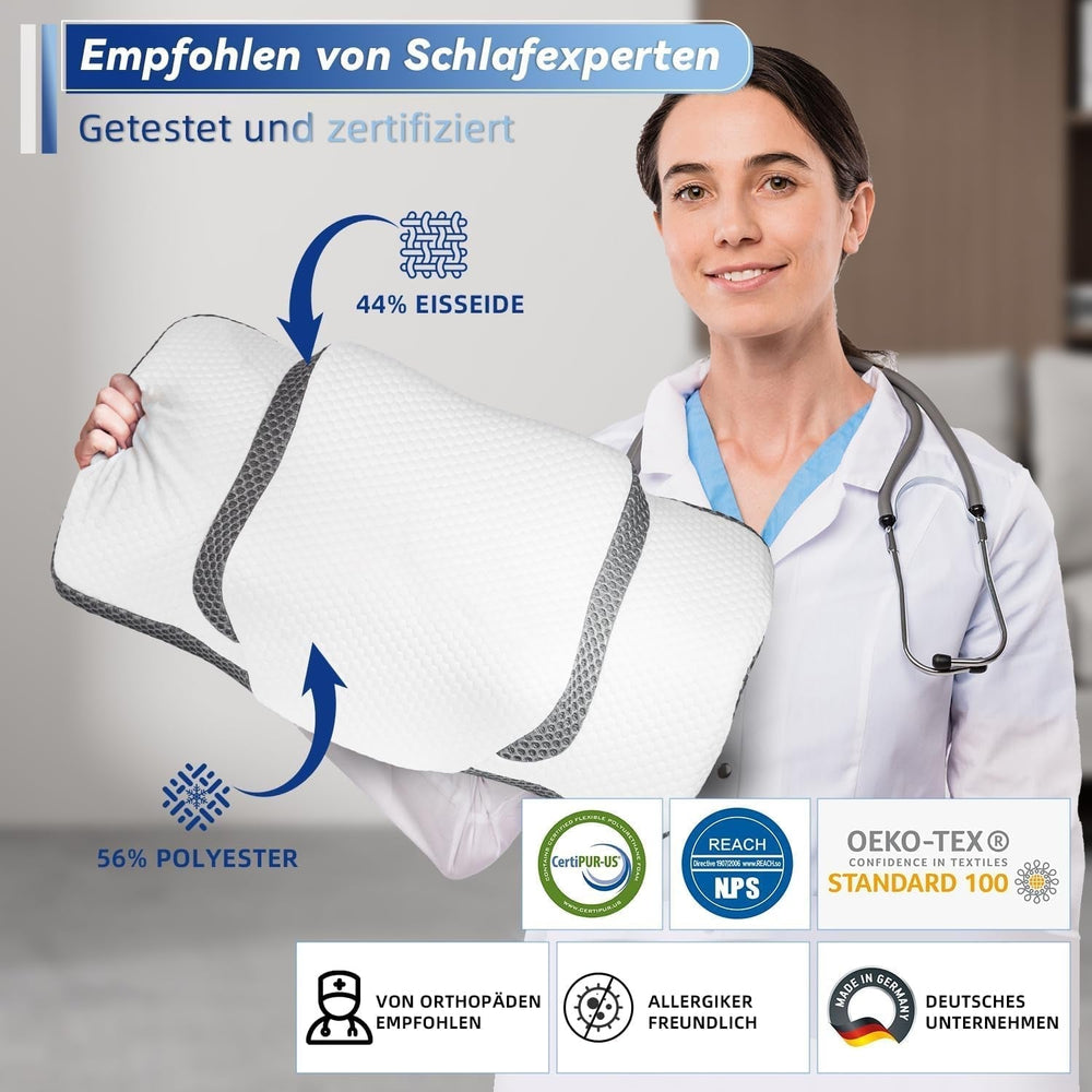 Oreiller orthopédique, oreiller cervical ergonomique, oreiller de tête, oreiller original en mousse à mémoire de forme pour les côtés, le dos et le ventre, oreiller de soutien du cou pour hommes, femmes (67,3 x 38,2 x 13,8/3 cm) Oreillers orthopédiques cervicaux Naty Shop