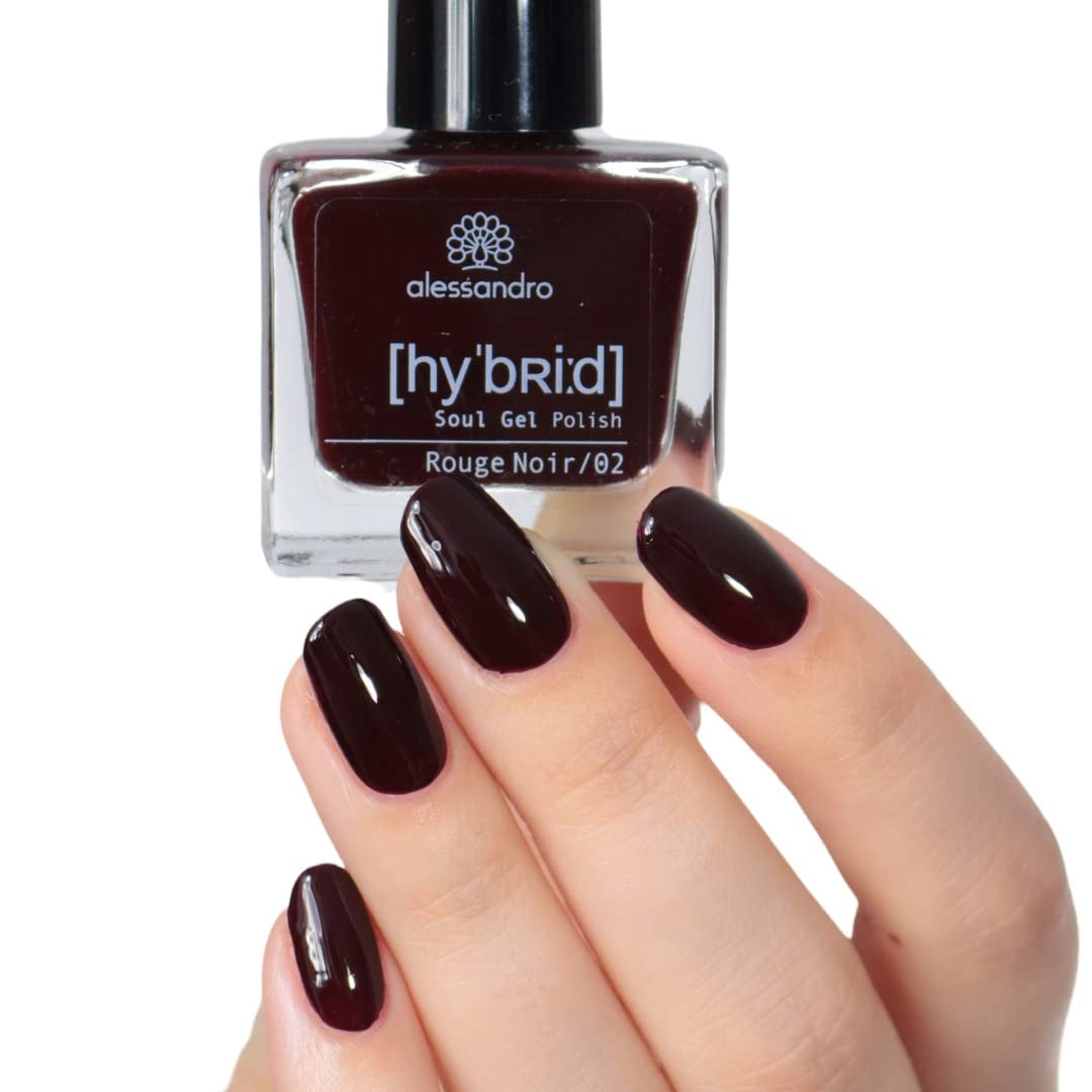 Vernis à ongles HYBRID Alessandro Rouge Noir - Rouge foncé-Noir - Des ongles parfaits en seulement 3 étapes, sans LED - dure jusqu'à 10 jours ! 8 ml