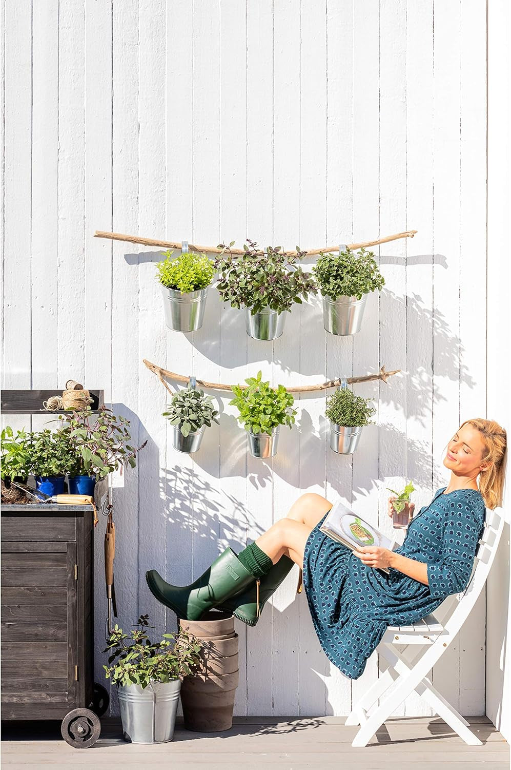 Ghiveci Dehner cu suport pentru mâner, Ø 14 cm, înălțime 14 cm, zinc, argintiu