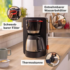 Bosch MyMoment TKA6M273 Machine à expresso à filtre, carafe thermique 1 L, 8-12 tasses, système anti-goutte, porte-filtre rotatif, programme de détartrage, réservoir d'eau amovible, 1200 W, noir mat