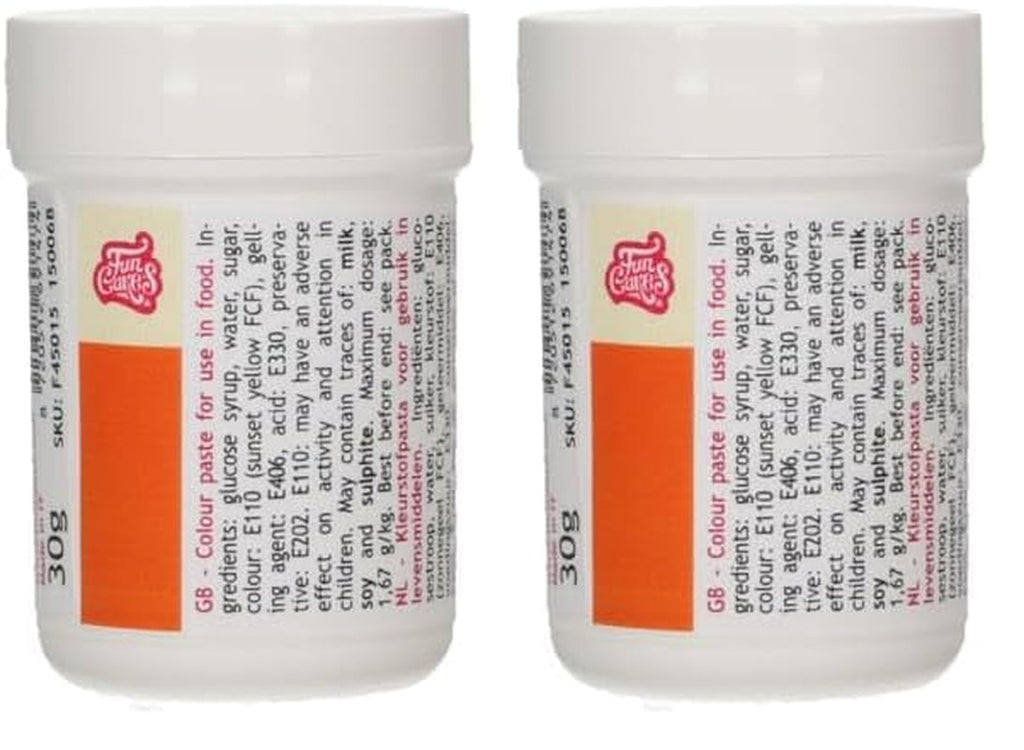 Colorant alimentar concentrat Funcakes Paste Color Orange; pentru aluat, cremă, fondant, marțipan, aluat, pastă de modelat și pastă de flori. Halal și Kosher. 30 g