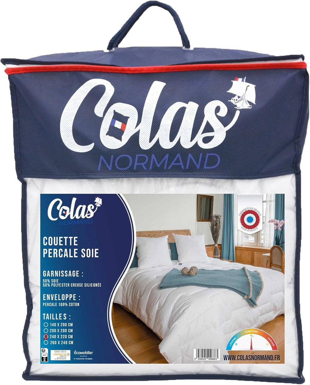 Couette Percale de Coton 240 X 220 cm Haute Qualité 100% Percale de Coton Doux et Confortable Durable Finition Fine Fabriqué en France Blanc Naty Shop Couettes et Couettes Blanc 2 Personnes (Standard)