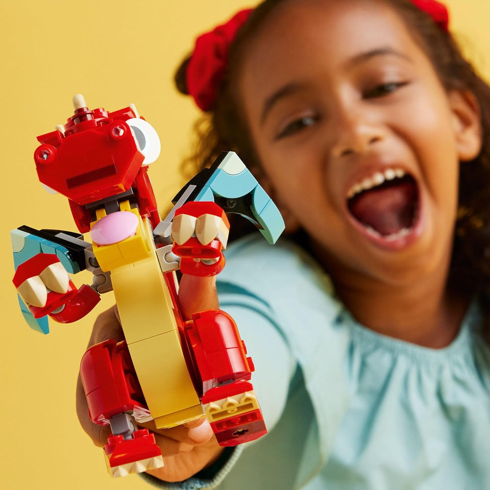 LEGO Creator 31145 Jouet dragon rouge 3 en 1 avec figurine de poisson et modèle d'oiseau phénix, ensemble de figurines d'animaux, cadeaux pour garçons, filles et enfants de 6 ans et plus 31145