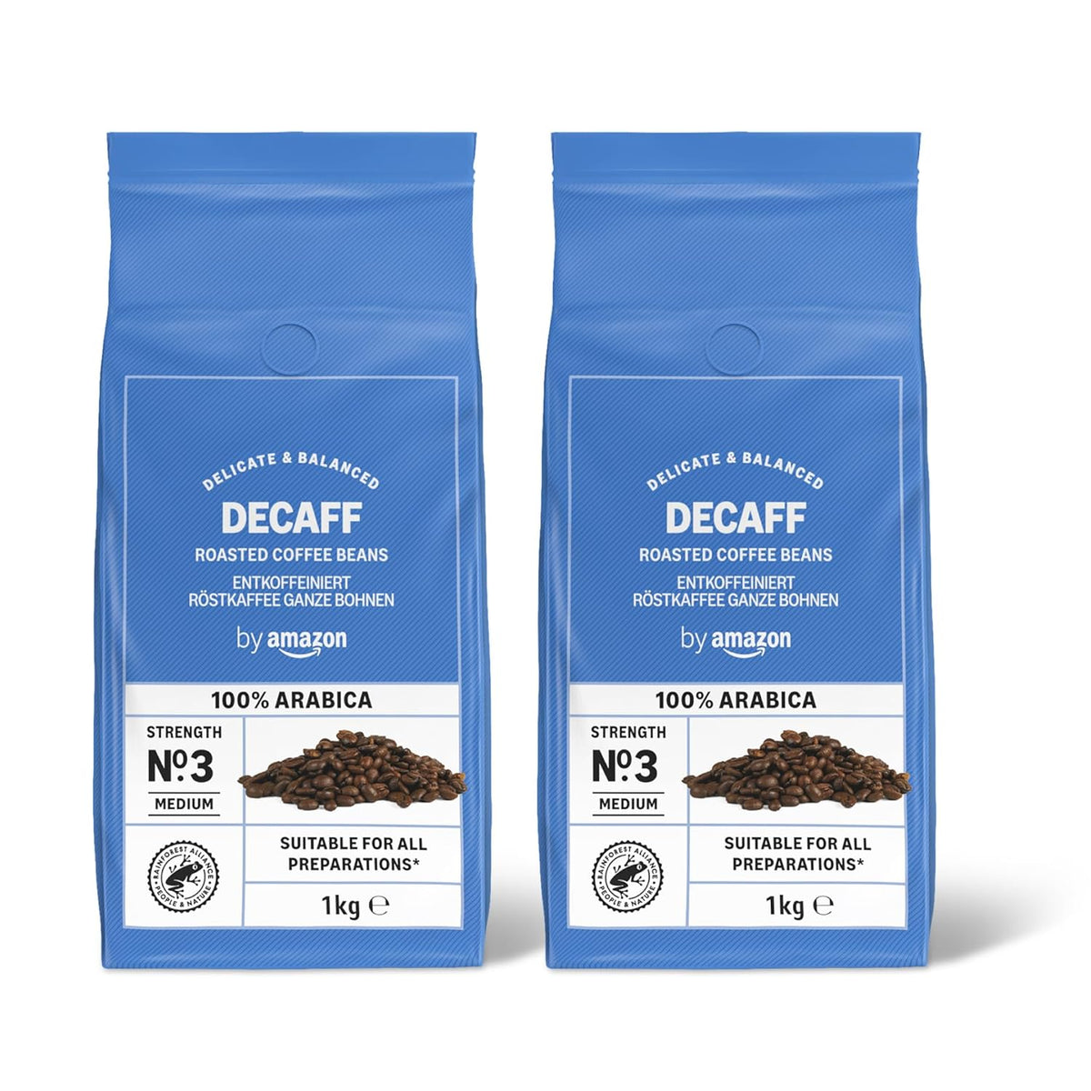 par Amazon Kaffeebohnen, entkoffeiniert, Lichte Röstung, 2 kg (2 Packungen mit 1 kg), Rainforest Alliance certifié