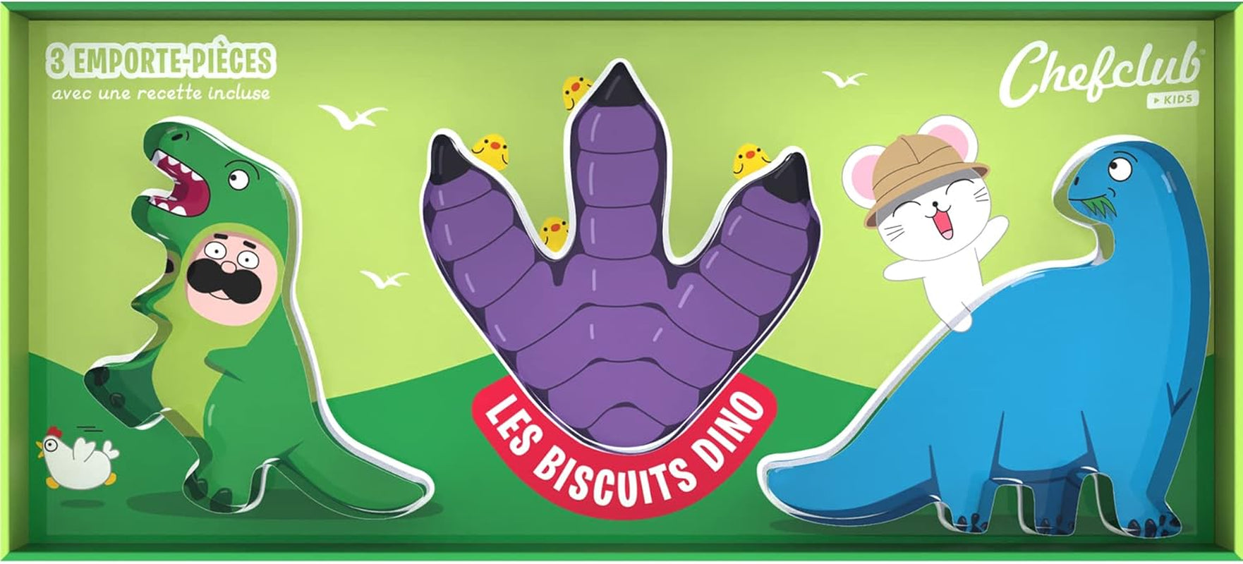Chefclub Kids - Ensemble d'emporte-pièces dinosaures - Cuisine pour enfants - T-Rex, Empreinte et Diplodocus - Recettes + Vidéos - Pâtisserie familiale ludique - Cadeau pour les 4 ans et plus